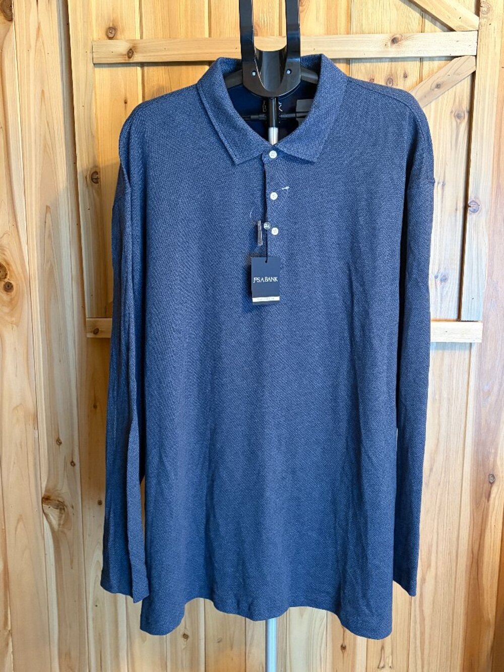 Jos A Bank Men’s Traditional Fit Micro Geo Jacquard Long Sleeve Polo Blue 3X NWT